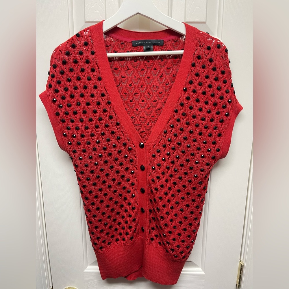 Marc Jacobs red sweater with black crystal beads - size M